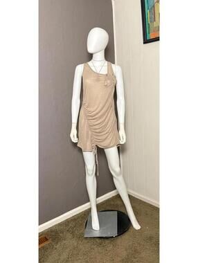 Y2K Taupe Brown Minidress or Tunic Ruched Drawstring Tissue Weight New With Tags